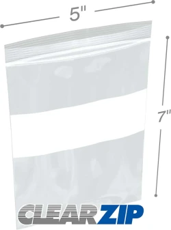 5" x 7" White Block Clearzip Lock Top Bags