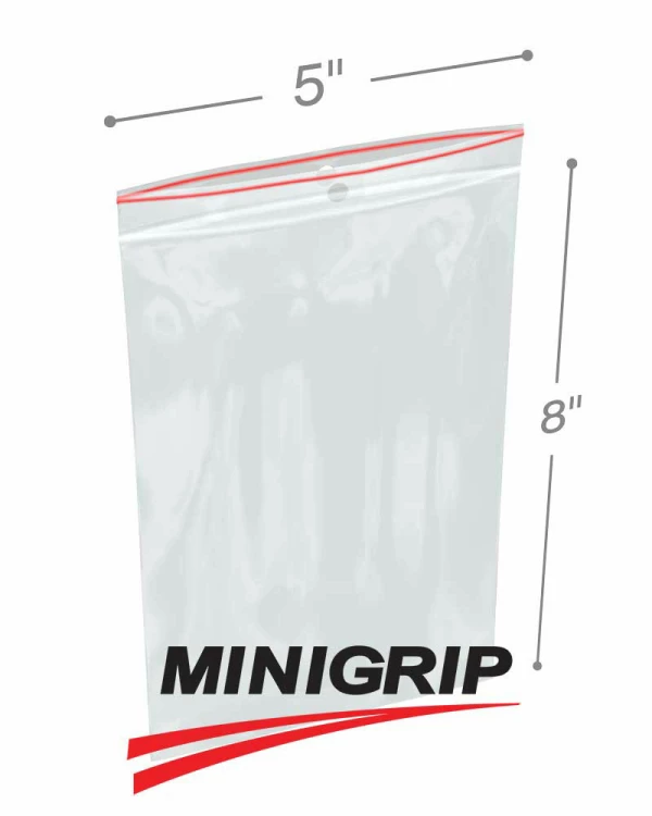 5x8 4Mil MiniGrip Reclosable Plastic Bags with Hang Hole