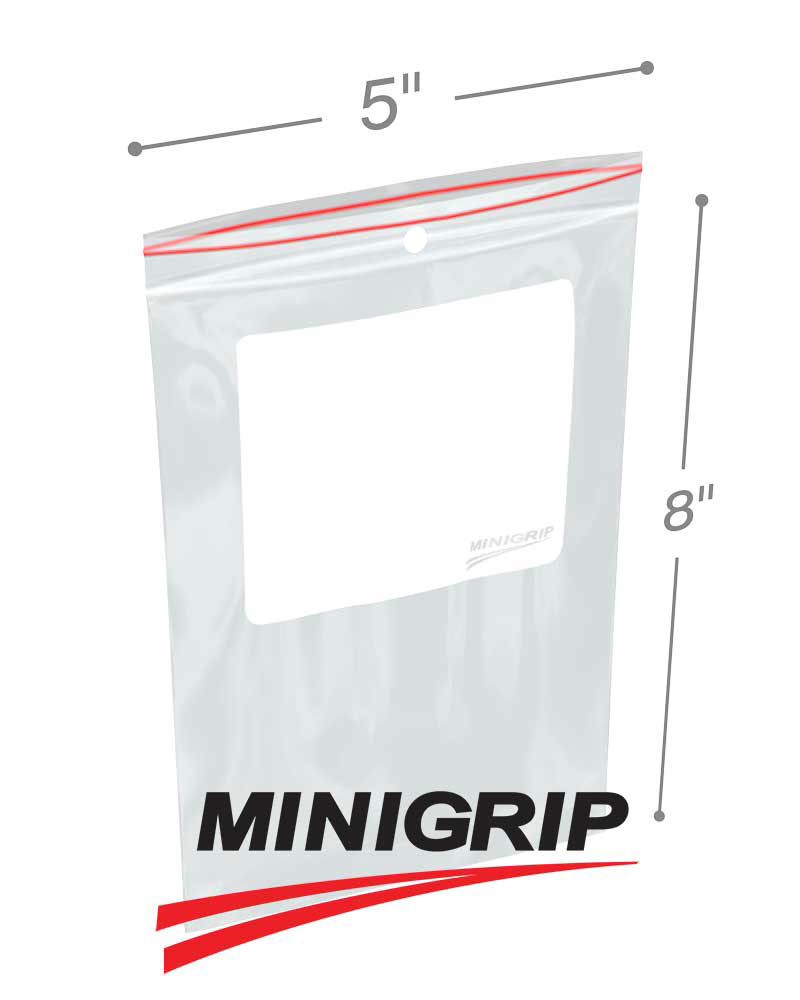 5x8 4-Mil Whiteblock Reclosable Plastic Bags with Hanghole