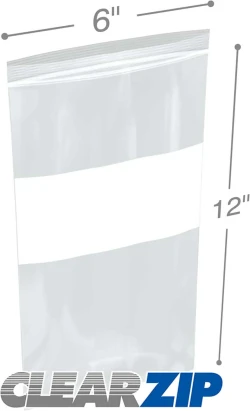6" x 12" White Block Clearzip Lock Top Bags