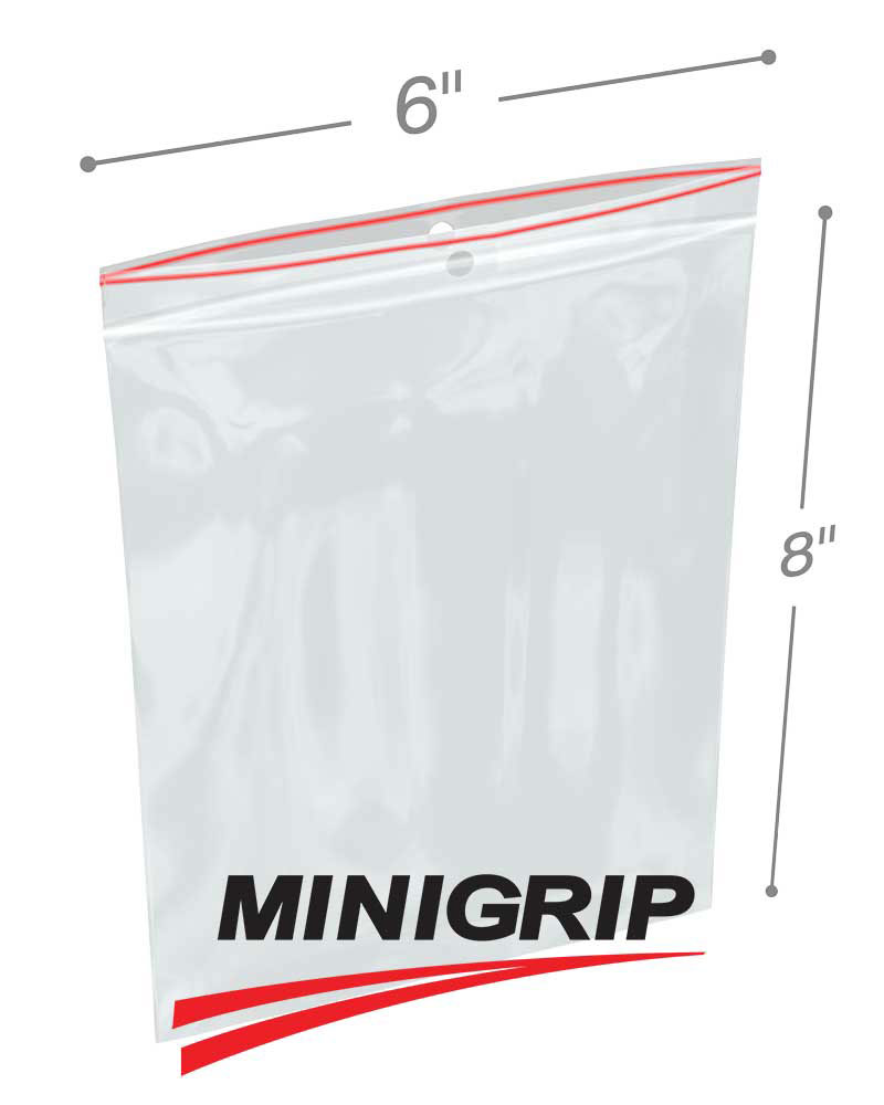 6x8 4-mil resealable plastic bags with hang hole