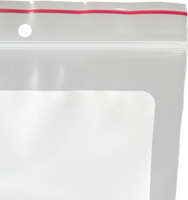 6 x 9 4-Mil Minigrip Resealable Poly Bags with Whiteblock and Hanghole Zipper 6 x 9 4-Mil Whiteblock Reclosable Plastic Bags with Hanghole Zipper
