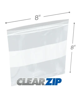 8" x 8" White Block Clearzip Lock Top Bags