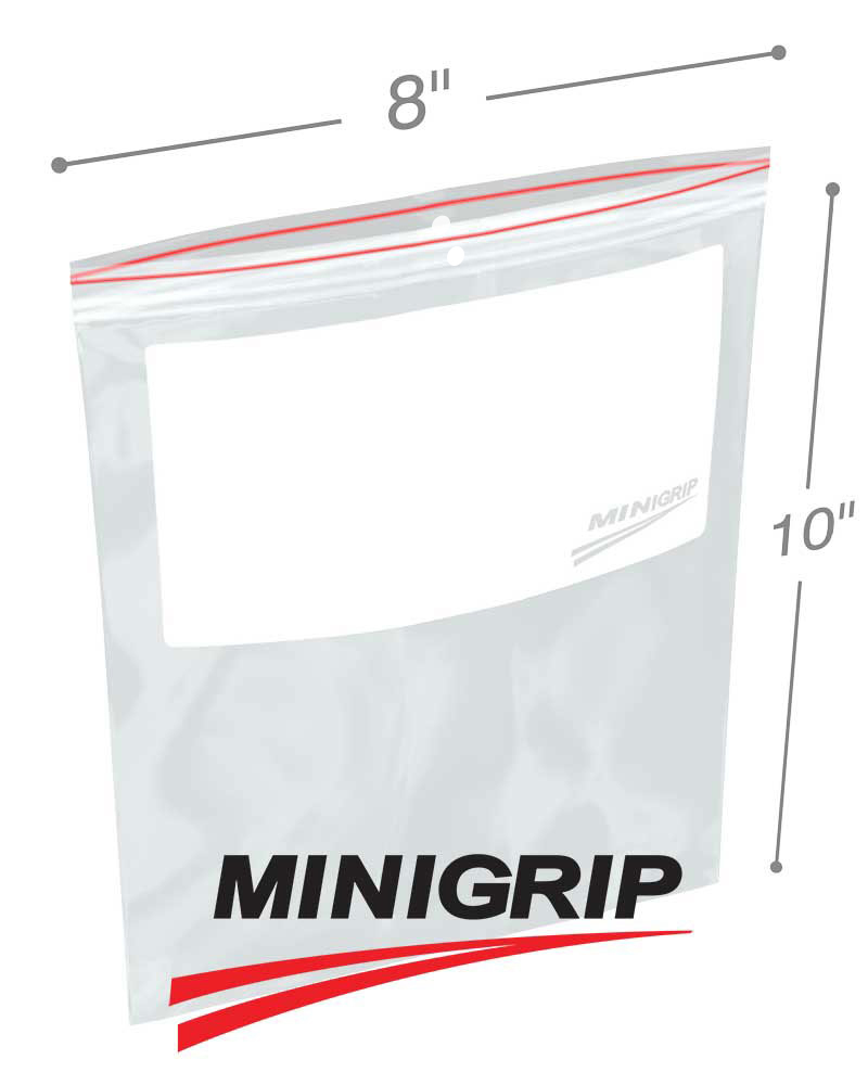 8 x 10 4-Mil Whiteblock Reclosable Plastic Bags & Hanghole