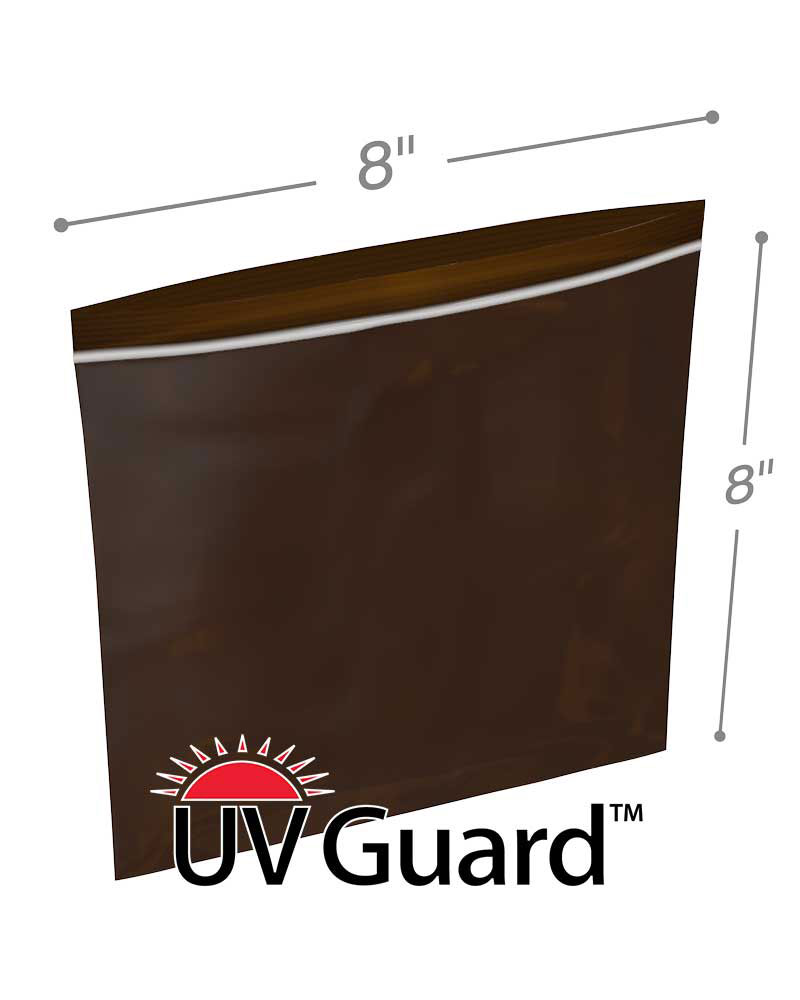 Amber UV Protective Bags 8x8 3Mil MiniGrip Reclosable