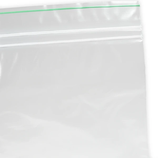 Close up of 9 x 12 2 Mil Minigrip Greenline Biodegradable Reclosable Bags Double Zipper