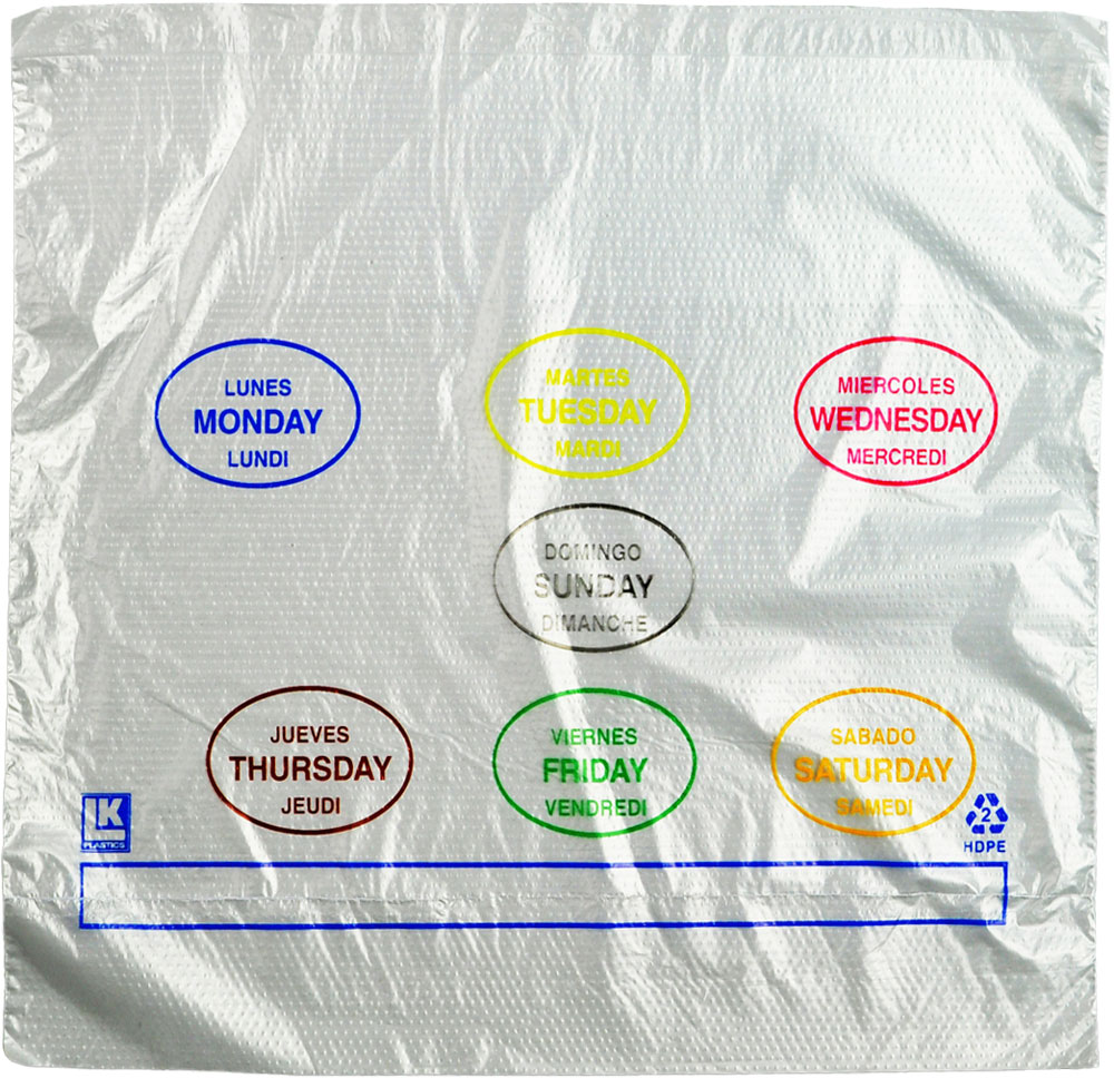 10 x 8.5 + 2 + 2 Saddle Pack Portion Control Bags Printed All Days