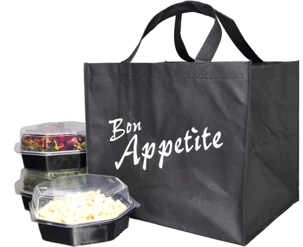 14 x 12 x 12 + 12 Non-Woven Polypropylene Tote Bag - Half Pan 14 x 12 x 12 + 12 Catering Tote Bag - Half Pan with To-Go Containers