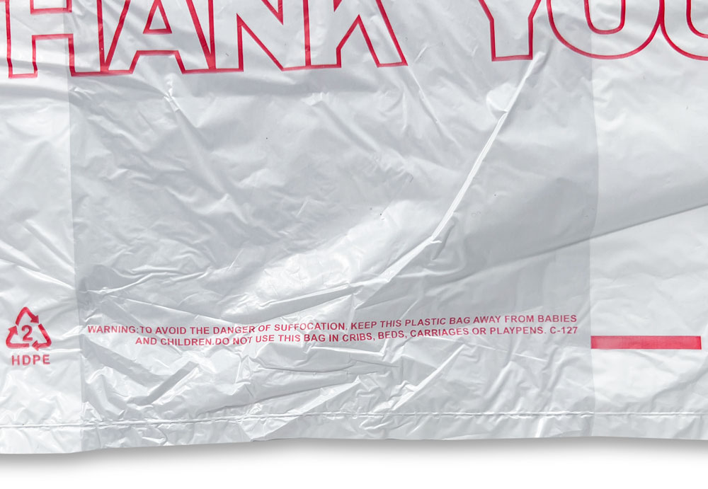Suffocation Warning of 10 x 5 x 18 HDPE Plastic Large Thank You Take Out Bags