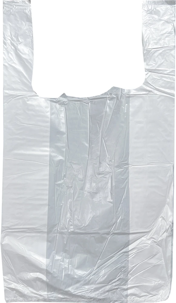 10 x 5 x 18 White T-Shirt Bags 0.65 Mil Medium Back Back of 10 x 5 x 18 HDPE Plastic T-Shirt Carry Out Bags