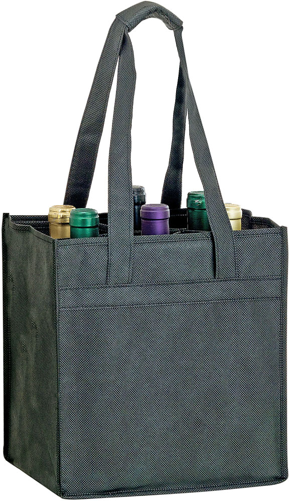 10x7x11 Black Non Woven 6 Bottle Wine Tote 10 x 7 x 11 + 7 Black Non Woven 6 Bottle Wine Tote