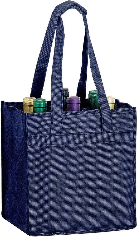 10 x 7 x 11 + 7 Navy Non Woven 6 Bottle Wine Tote 10 x 7 x 11 + 7 Navy Non Woven 6 Bottle Wine Tote