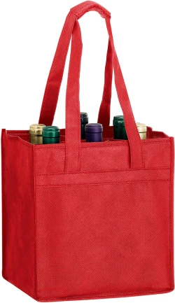 10" x 7" x 11" + 7" Red Non Woven 6 Bottle Wine Tote