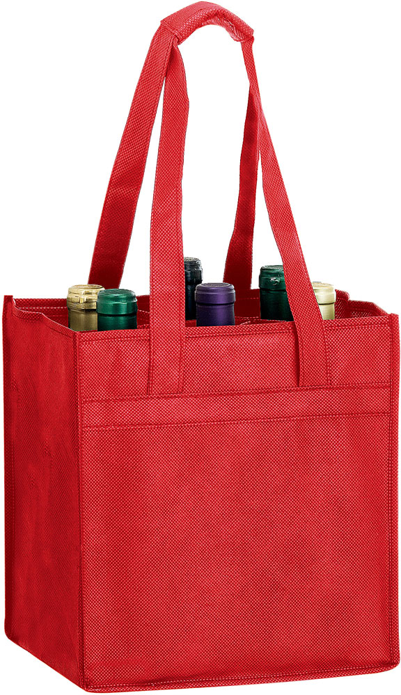 10x7x11+7 Red Non Woven 6 Bottle Wine Tote 10 x 7 x 11 + 7 Red Non Woven 6 Bottle Wine Tote