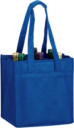 10" x 7" x 11" + 7" Royal Blue Non Woven 6 Bottle Wine Tote