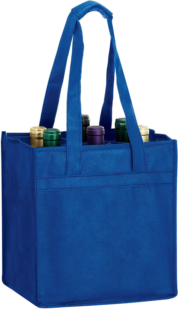 10 x 7 x 11 + 7 Royal Blue Non Woven 6 Bottle Wine Tote 10 x 7 x 11 + 7 Royal Blue Non Woven 6 Bottle Wine Tote
