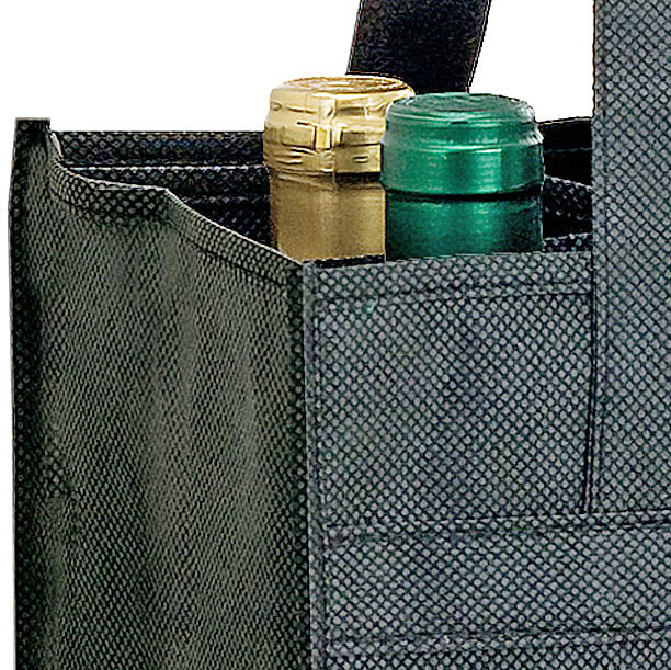 10 x 7 x 11 + 7 Black Non Woven 6 Bottle Wine Tote