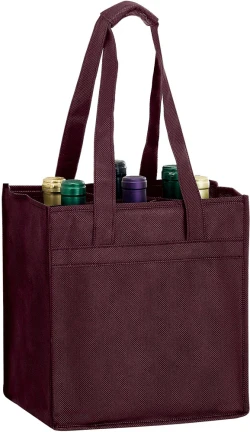 10" x 7" x 11" + 7" Burgundy Non Woven 6 Bottle Wine Tote