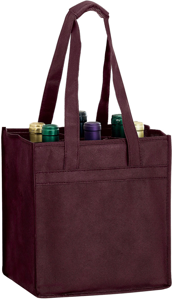 10x7x11+7 Burgundy Non Woven 6 Bottle Wine Tote 10 x 7 x 11 + 7 Burgundy Non Woven 6 Bottle Wine Tote