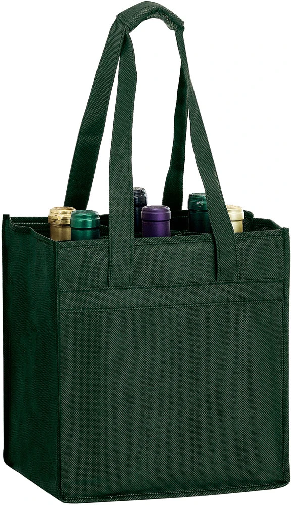 10x7x11+7 Hunter Green Non Woven 6 Bottle Wine Tote 10 x 7 x 11 + 7 Hunter Green Non Woven 6 Bottle Wine Tote