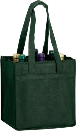 10" x 7" x 11" + 7" Hunter Green Non Woven 6 Bottle Wine Tote