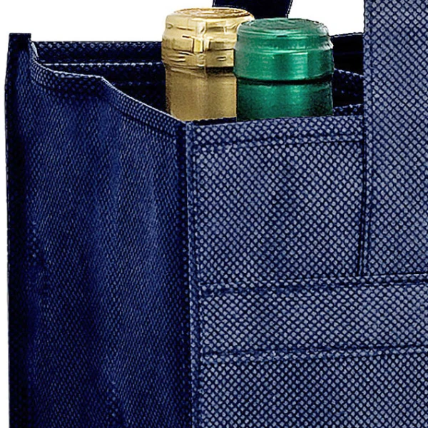 10 x 7 x 11 + 7 Navy Non Woven 6 Bottle Wine Tote 10 x 7 x 11 + 7 Navy Non Woven 6 Bottle Wine Tote