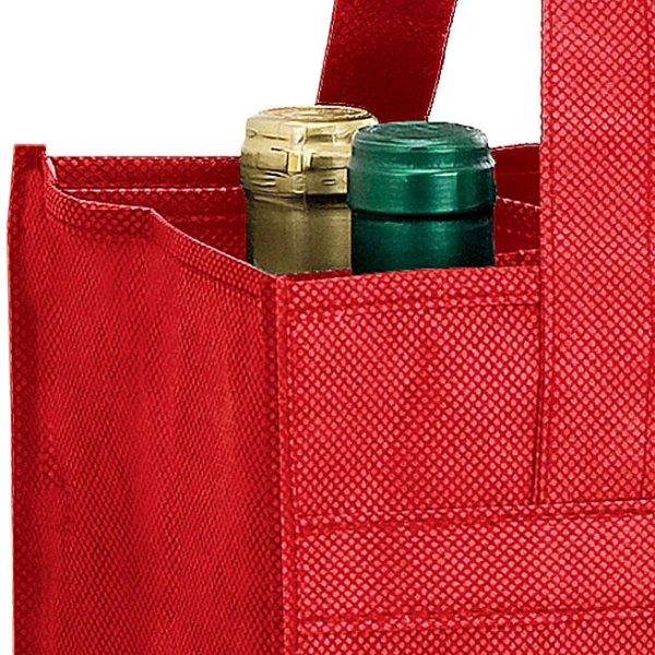 10x7x11+7 Red Non Woven 6 Bottle Wine Tote 10 x 7 x 11 + 7 Red Non Woven 6 Bottle Wine Tote