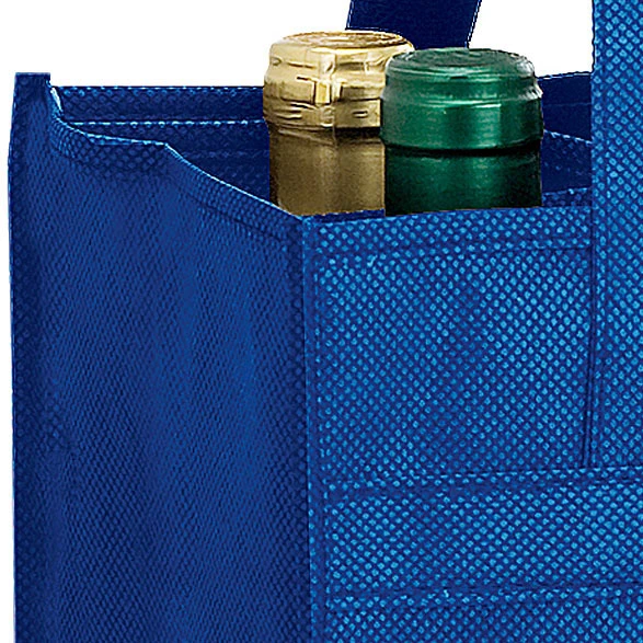 10 x 7 x 11 + 7 Royal Blue Non Woven 6 Bottle Wine Tote 10 x 7 x 11 + 7 Royal Blue Non Woven 6 Bottle Wine Tote