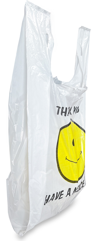 11.5 x 6.5 x 20 Smiley Face Thank You Shopping Bags Side Gusset Side Gusset of 11.5 x 6.5 x 20 HDPE Plastic Thank You Smiley Face Take Out Bags
