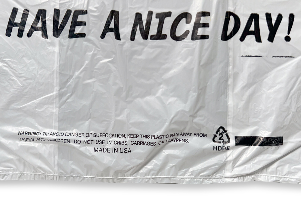 Suffocation Warning Printed on a 11.5 x 6.5 x 20 HDPE Plastic Thank You Smiley Face Take Out Bags