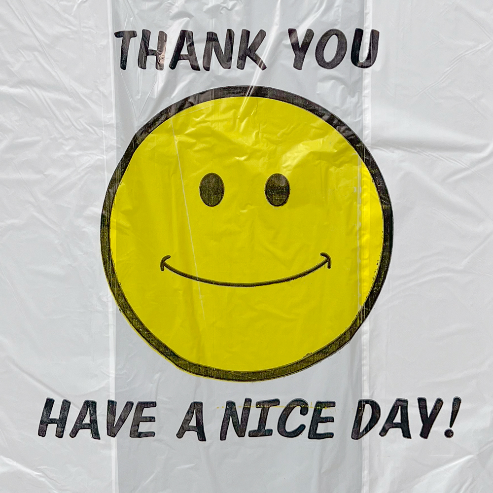 11.5 x 6.5 x 20 HDPE Plastic Thank You Smiley Face Take Out Bags