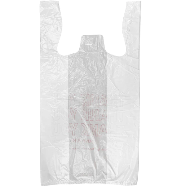 11.5 x 6.5 x 21 Thank You Carry Out T-Shirt Bag 0.6 Mil Back Back of 11.5 x 6.5 x 21 Thank You Carry Out T-Shirt Bag 0.6 Mil