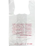Front of 11.5 x 6.5 x 21 Thank You Carry Out T-Shirt Bag 0.6 Mil