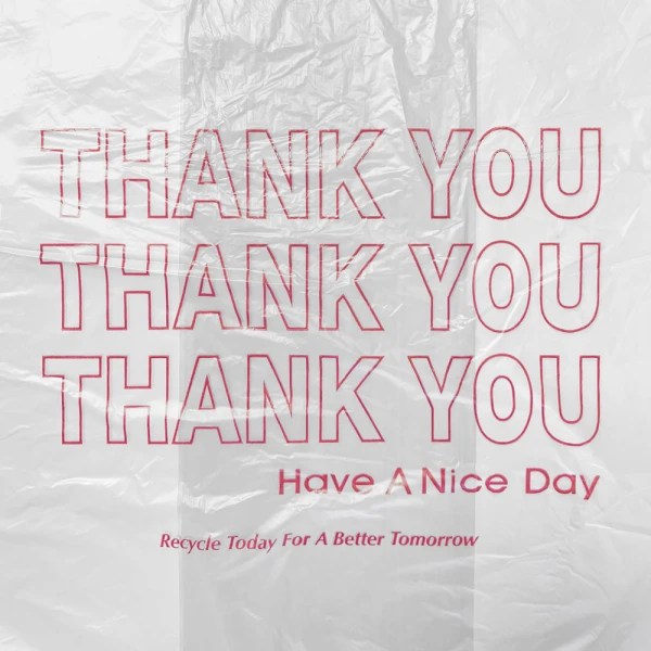 11.5 x 6.5 x 21 Thank You Carry Out T-Shirt Bags 0.6 Mil Print Close up of 11.5 x 6.5 x 21 Thank You Carry Out T-Shirt Bags 0.6 Mil Print on Front of Bag