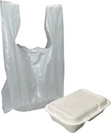11.5 x 6.5 x 21 HDPE Plastic T-Shirt Carry Out Bags with To-Go container