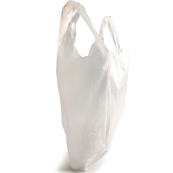 Close up of 11.5 x 6.5 x 21 High Density T-Shirt Bags 0.65 Mil Large Side Gusset