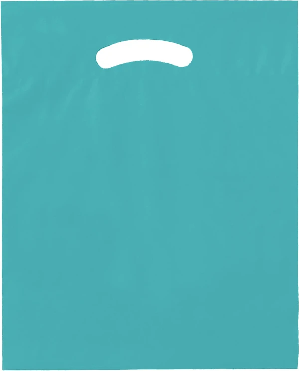 12 x 15 + 3 2.5 Mil Teal Retail Shopping Bags Teal 12" x 15" + 3" 2.5 Mil Fold-Over Reinforced Die Cut Handle Bags