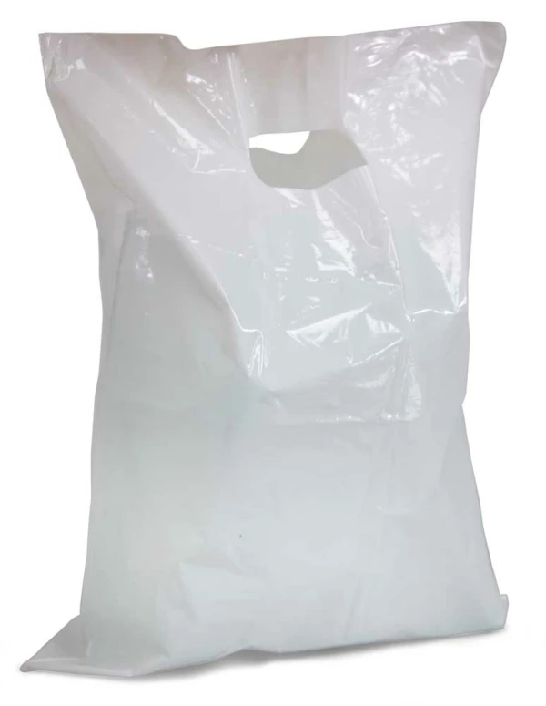 12 x 15 White Die-Cut Kidney Shaped Handle Retail Plastic Merchandise 1.25 Mil Bags