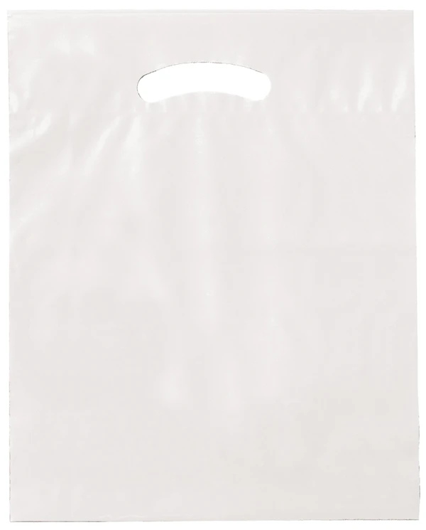 12 x 15 Plus 3 Bottom Gusset White Fold Over Die Cut Handle Bags 12 x 15 plus 3 white fold over die cut handle bags