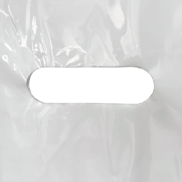 12 x 15 White Die Cut Handle Merchandise Bags 1.25 Mil Due Cut Handle Due Cut Handle of 12 x 15 1.25 Mil Die Cut Handle White Plastic Bags