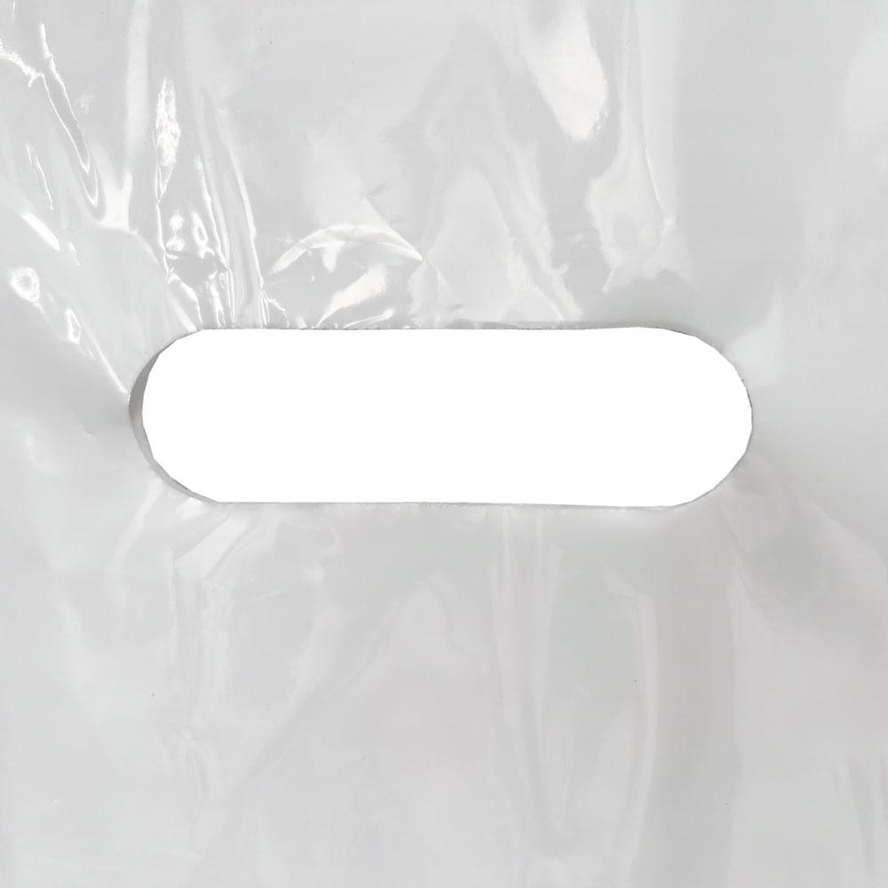 Due Cut Handle of 12 x 15 1.25 Mil Die Cut Handle White Plastic Bags
