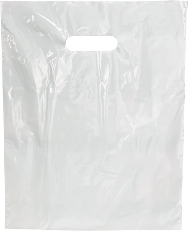 12 x 15 White Die Cut Handle Merchandise Bags 1.25 Mil 12 x 15 1.25 Mil Die Cut Handle White Plastic Bags
