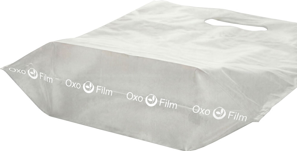 Bottom Gusset of a 12 x 16 + 3 2.5 Mil Clear  Fold-Over Reinforced Die Cut Handle Bags