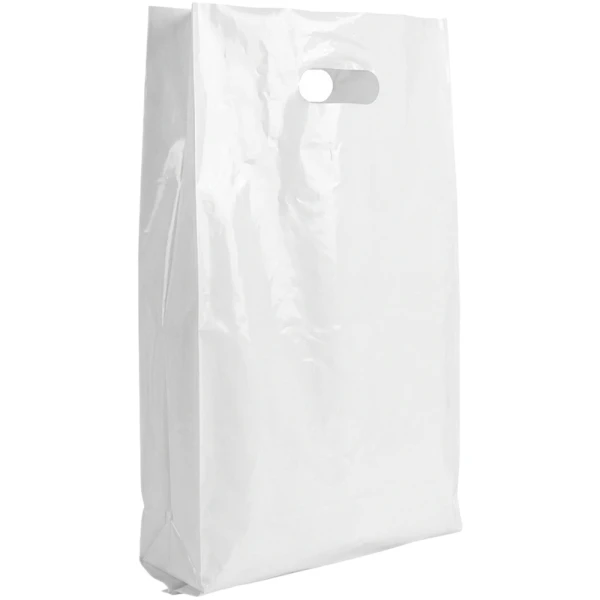 12 x 3 x 20 White Die Cut Handle Merchandise Bags 1.25 Mil 12 x 3 x 20 1.25 Mil Die Cut Handle Plastic Bags