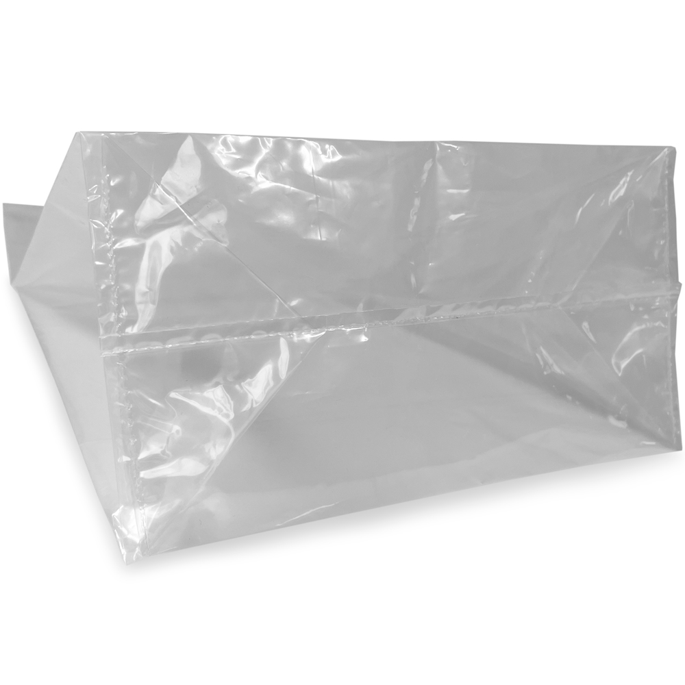 Close up of 12 x 7 x 22 + 7 Clear Square Bottom T-Shirt Bags Bottom