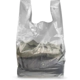 12 x 7 x 22 + 7 Clear Square Bottom T-Shirt Bags with Three Folded Shirts in Bag