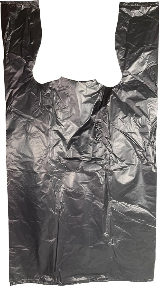 12 x 7 x 23 Black T-shirt Bag 0.6 Mil Large 12 x 7 x 23 Black HDPE Plastic T-Shirt Carry Out Bags
