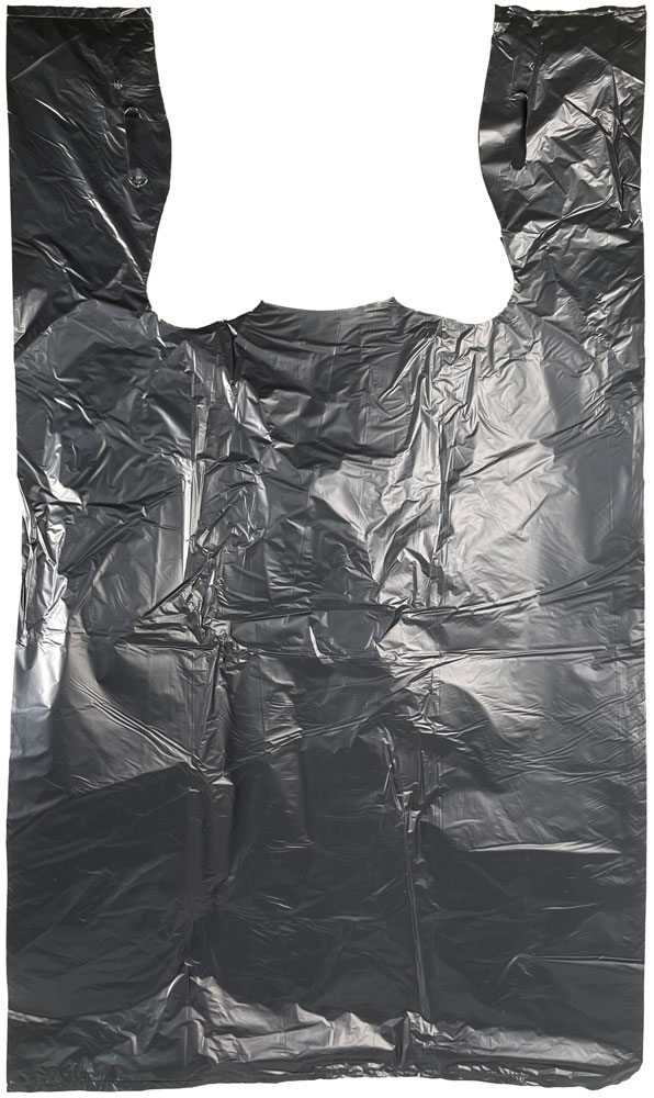 12 x 7 x 23 Black T-shirt Bag 0.6 Mil Large 12 x 7 x 23 Black HDPE Plastic T-Shirt Carry Out Bags