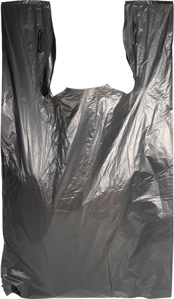 12 x 7 x 23 Black T-shirt Bag 0.6 Mil Large 12 x 7 x 23 Black HDPE Plastic T-Shirt Carry Out Bags