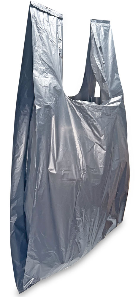 12 x 7 x 23 Black T-shirt Bag 0.6 Mil Large Side Gusset Side Gusset of 12 x 7 x 23 Black HDPE Plastic T-Shirt Carry Out Bags